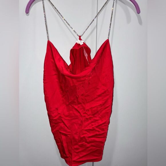 H&M Red Cowl Neck Rhinestone Strap Holiday Party Cami Top – Size Small - Picture 3 of 3
